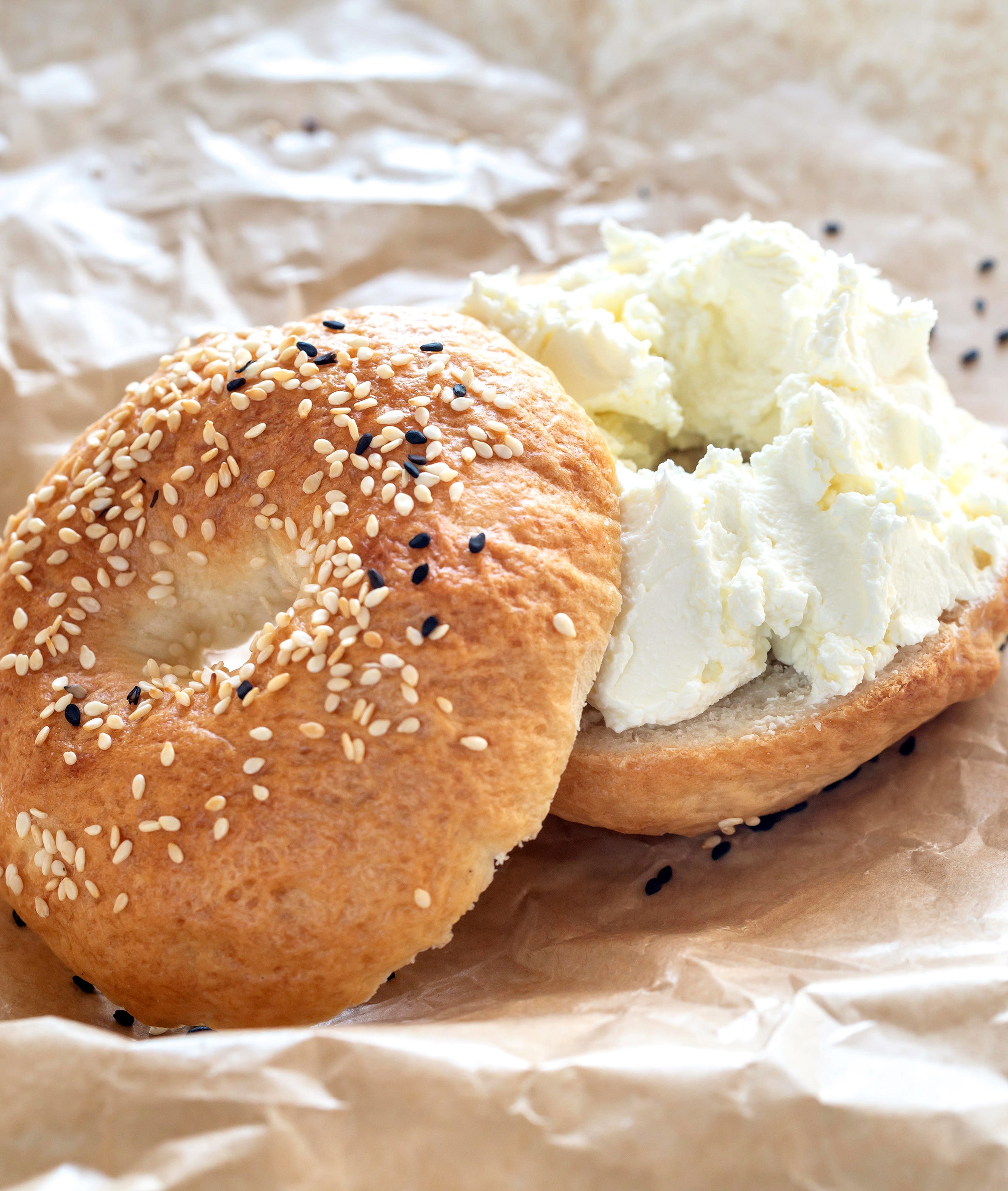 [Image of A bagel with cream cheese]